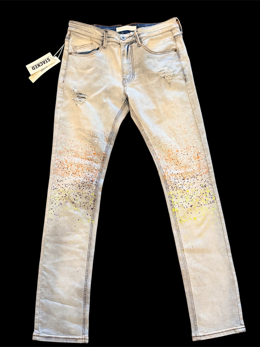 KDNK Light Wash "Stacked Artist" Paint Splatter Jeans - Men's Size 30 NWT